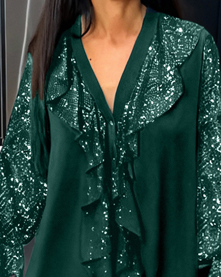 Simone™ | Haut Élégant à Paillettes avec Volants