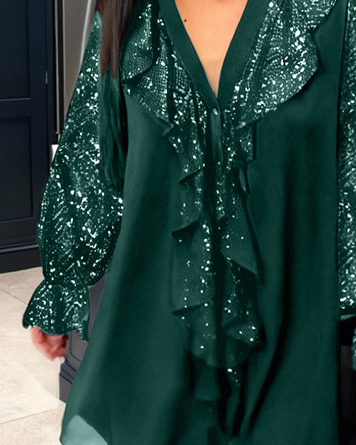 Simone™ | Haut Élégant à Paillettes avec Volants