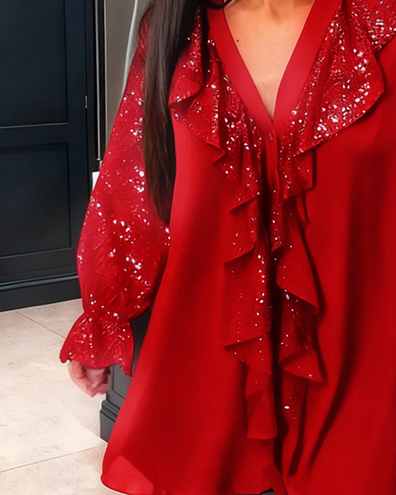 Simone™ | Haut Élégant à Paillettes avec Volants