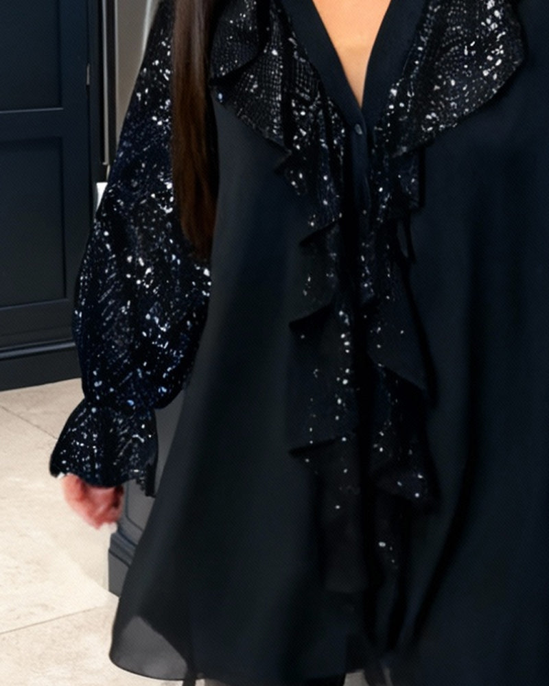 Simone™ | Haut Élégant à Paillettes avec Volants